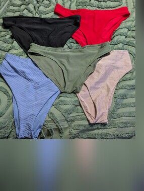 Bundle Of 5 Medium Size Aerie Bikini Bottoms Regular & High Waist High Cut